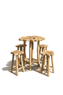 The Flores Barset - Massief teakhouten barset met 4 barkrukken